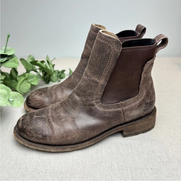 John Fluevog Chelsea Boots Brown Distressed Leather Pull On Women’s Size 8W - Picture 16 of 16